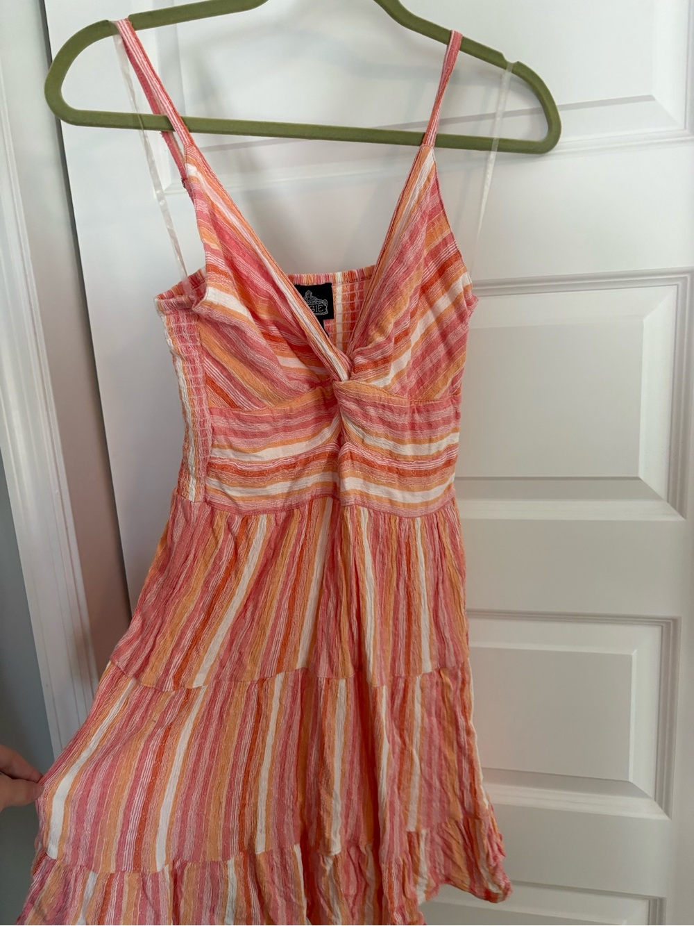 Angie Twist-Front Striped Sundress in Pink and Orange